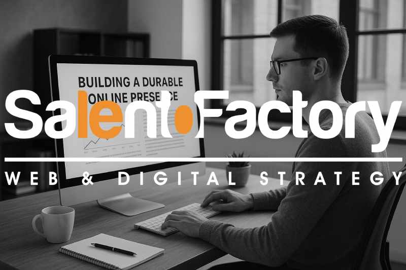 Professionista al lavoro su una strategia digitale per costruire una presenza online duratura
