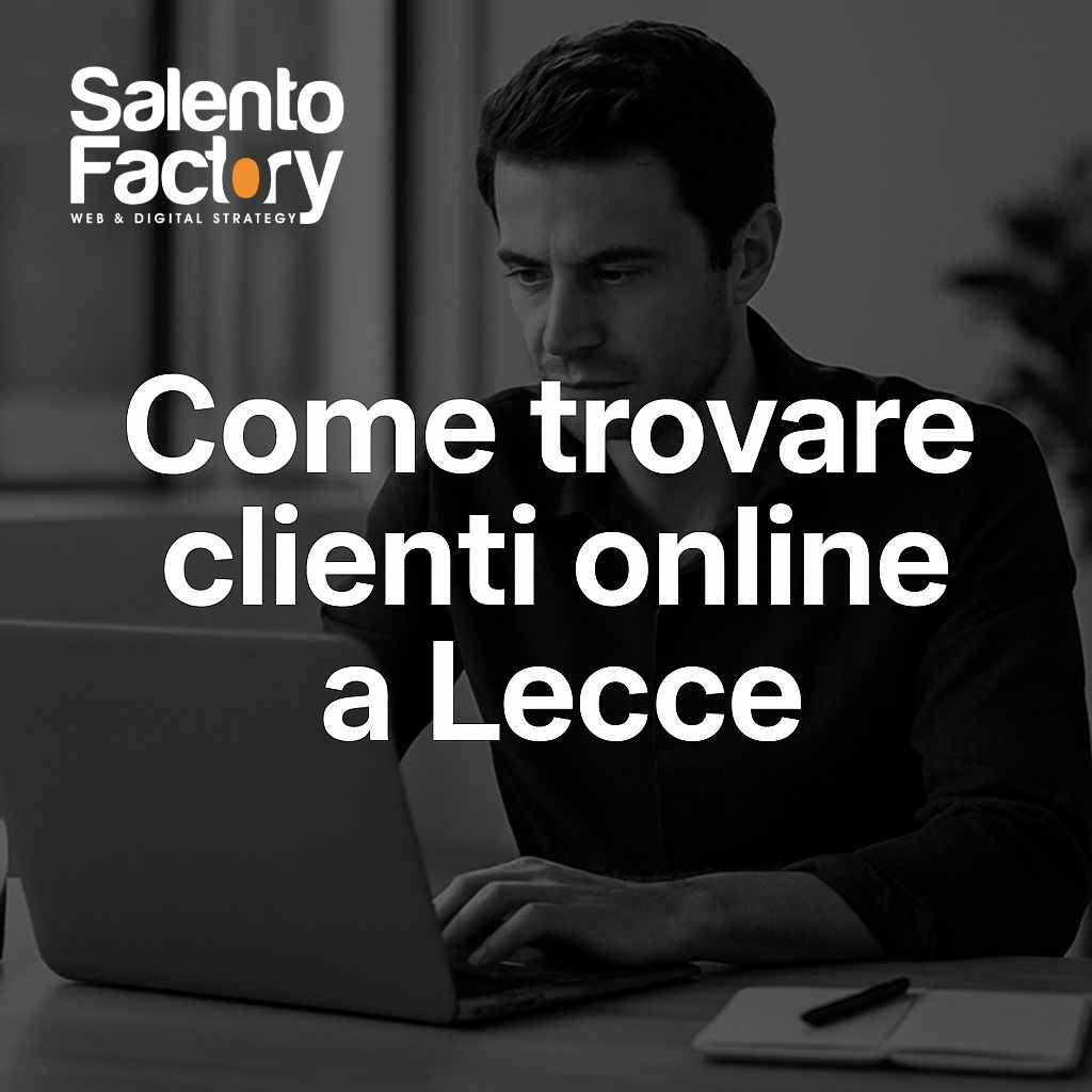 Uomo al computer che cerca strategie per trovare clienti online a Lecce – immagine in bianco e nero, Salento Factory