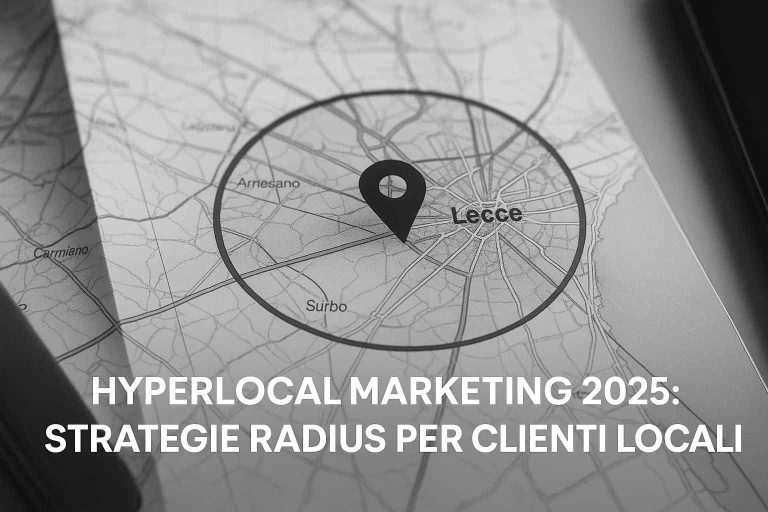 Mappa in bianco e nero di Lecce con focus sul radius targeting per strategie di hyperlocal marketing nel 2025