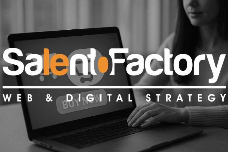 Donna che acquista online da laptop, concetto di e-commerce e intelligenza artificiale nel 2025.