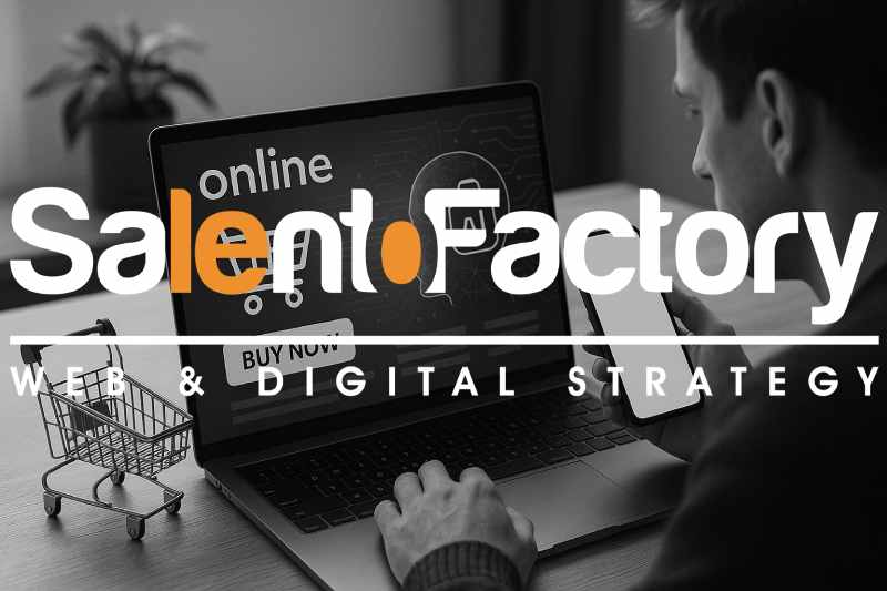 Persona che interagisce con interfacce digitali e dati di shopping online, concetto di e-commerce e intelligenza artificiale.