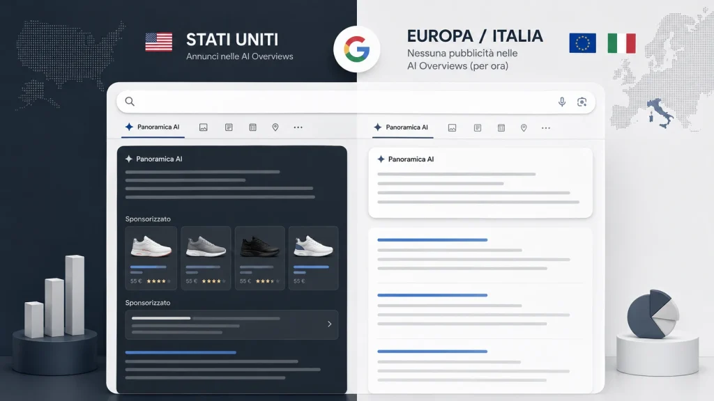 Pubblicità nelle AI Overviews Google: confronto tra Stati Uniti e Italia